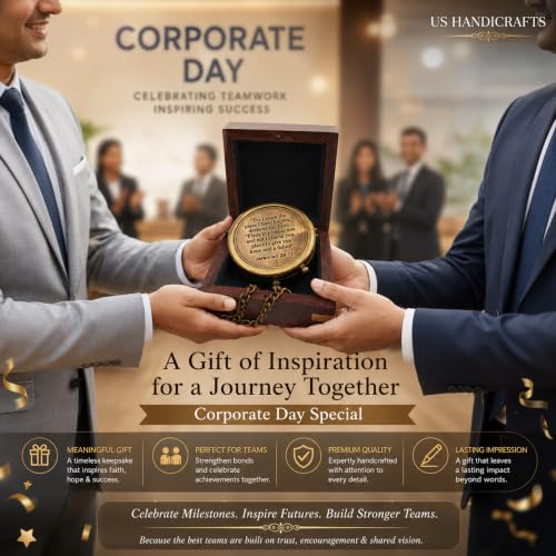 Compass with Wooden Case – Christian Gift for Men, Boys, Baptism, Confirmation & Graduation -Parent (Bronze 2)