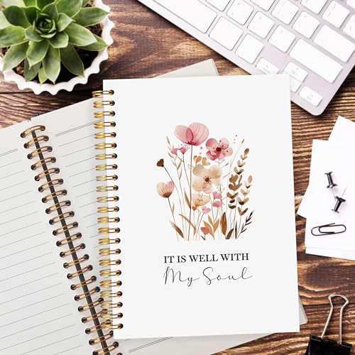 It Is Well with My Soul Bible Notebook Journal, Boho Floral Christian Notebooks for Note Taking, Prayer Journal for Women, Religious Spiral Notebook 5.5x8.3 Inch - color: pink