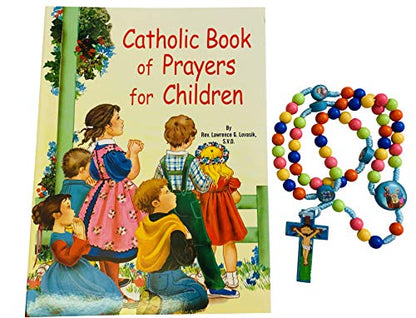 Westmon Works Baptism Set First Rosary and Catholic Book of Prayers for Children and Gift Bag
