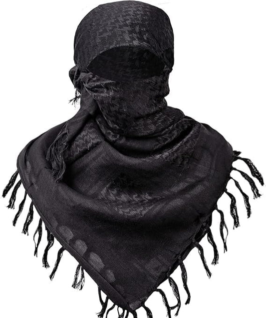 Aonal Military Shemagh Tactical Desert Scarf, Keffiyeh Scarf for Men - color: Black