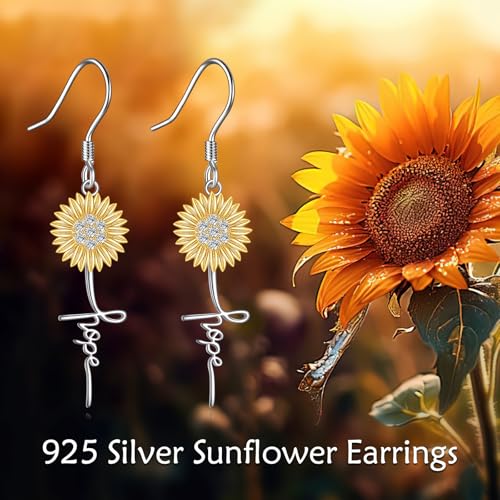 POPLYKE Faith Cross Flower Stud Earrings for Women Sterling Silver Dangle Earring Jewelry Gifts for Women Mom Wife - style: Hope