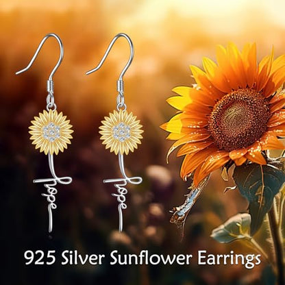 POPLYKE Faith Cross Flower Stud Earrings for Women Sterling Silver Dangle Earring Jewelry Gifts for Women Mom Wife - style: Hope