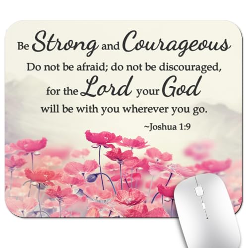 Be Strong & Courageous Joshua 1:9 Mouse Pad, Pink Lotus Christian Desk Mat - color: Cute Colorful Art Rec5