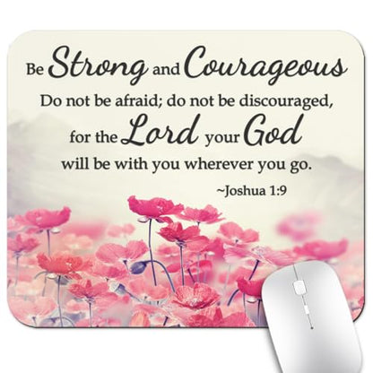 Be Strong & Courageous Joshua 1:9 Mouse Pad, Pink Lotus Christian Desk Mat - color: Cute Colorful Art Rec5