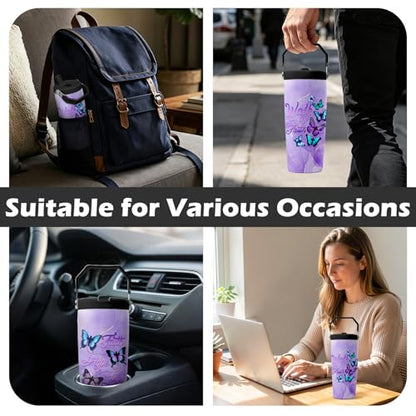 Hiboss Christian Gifts for Women Faith, Butterfly Tumbler with Handle and Flip Straw 28oz, Insulated Stainless Steel Travel Cup Mug, Inspirational Religious Birthday Gift for Her - color: Butterfly - 01