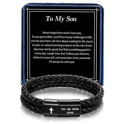 Christian Bracelet for Men, Bible Verse Leather Cross Gift for Men - color: A-To My Son