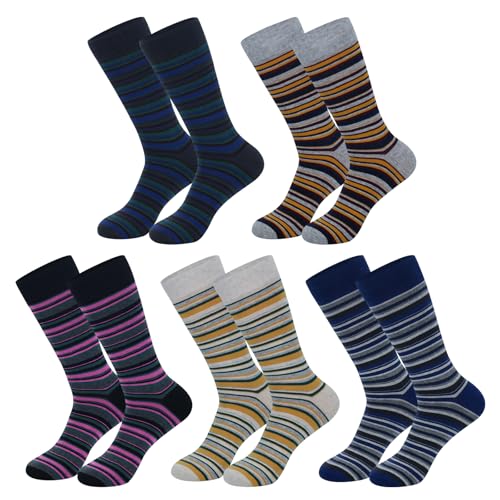 Men's Colorful Striped Dress Socks, 5-Pack Cotton, Sock Size 10-13 - color: 5