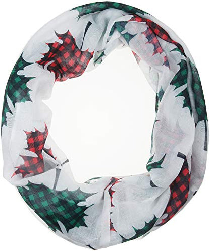 VIVIAN & VINCENT Gift Wrapped Fall Winter Soft Lightweight Holiday Sheer Infinity Christmas Scarf for Women Girls - color: Plaid Maple Leaf Red and Green