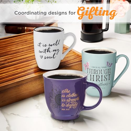 Christian Art Gifts Microwave & Dishwasher Safe Encouraging Ceramic Coffee & Tea Mug for Women & Men: It is Well With My Soul Inspirational Non-toxic Novelty Heart Beverage Cup, White & Black, 12 oz. - color: White & Black/It is Well, size: 12 Ounces