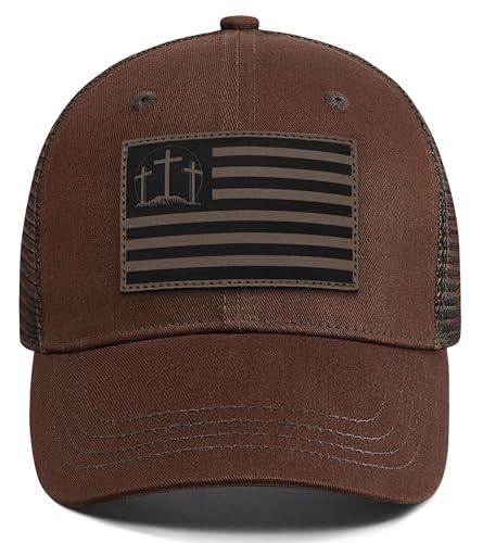 Christian Jesus Cross Hat - Faith Hats for Men Women - Religious Gifts for Thanksgiving Christmas - color: Faith Flag/Brown