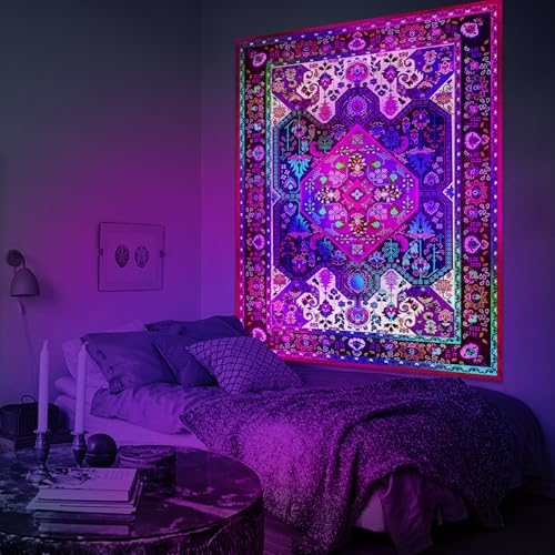 Apdidl Blackligt Boho Tapestry for Bedroom, Mandala Hippie Wall Tapestries - color: Blacklight Boho tapestry, size: 79"L x 60"W