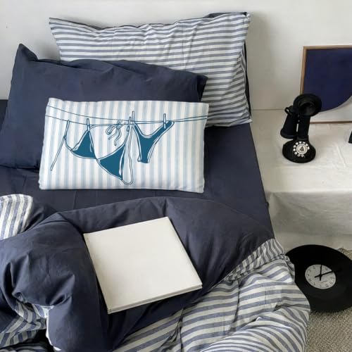 Blue Coastal Beach Cowgirl 12x20 Pillow Cover Decor - color: 02-bikini Line-blue Stripe 12x20