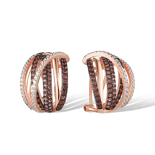 Santuzza 925 Sterling Silver Twisted Omega Back Earrings for Women - color: Rose gold-Parallel
