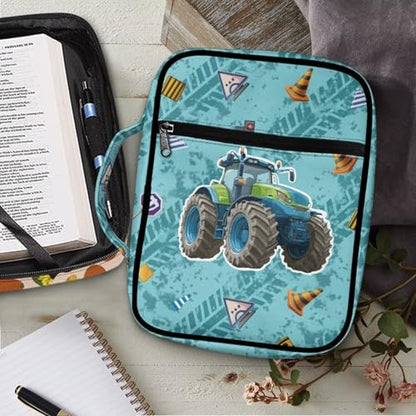 Coldinair Cool Tractor Bible Covers Bag for Kids Teen,Cool Carrying Book Case Church Bag Bible Holder with Handle and Zippered Pocket,Blue - color: Cool Tractor,blue