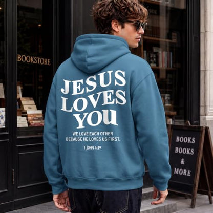 Wrenpies Christian Jesus Love You Hoodie for Men Jesus Is King Faith Religious Bible Verse Hoodies Graphic Fleece Sweatshirt - color: Deep Blue, size: Small