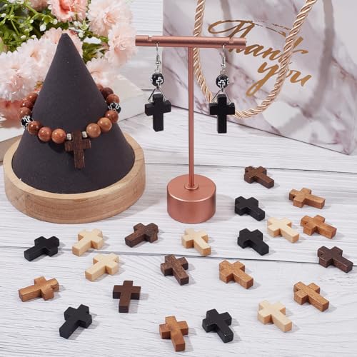 SUNNYCLUE 200Pcs Wood Cross Charms Pocket Crosses 0.87x0.55 inch Small Wooden Cross Charm Pendants Christmas Wood Craft Crosses Easter Holiday Mini Crucifix Pendants for Jewelry Making DIY Supplies - color: 200pcs 5 Colors 22x15mm
