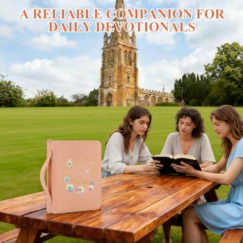 AKONEGE Pink Bible Cover with Handle & Shoulder Strap for Women Girls - color: Pink