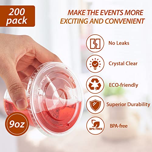 Lilymicky 200 PACK 9 oz Clear Plastic Cups with Flat Lids - color: Flat Lids-9 oz