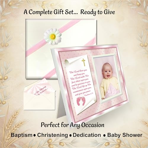 Baby Girl Blessing Picture Frame – Numbers 6:24 Scripture Keepsake Gift from Grandparents or Godparents – Holds 3.5x5 Photo - color: Girl Baby Blessing