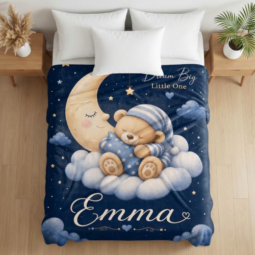 Personalized Baby Blanket With Name, Custom Baby Blankets Gift for Boy Girl - color: Night Navy, size: Bear