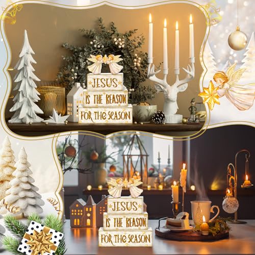 Britimes Tiered Tray Decor Set, 4 Pack, Wooden Table Sign, Christmas Jesus - style: Angel