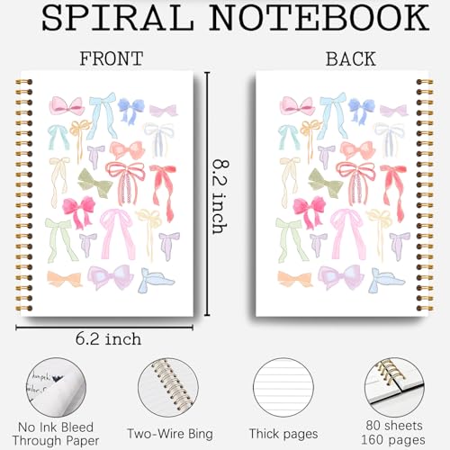 Colored Bows Notebook Journal - 5.5×8.3 Preppy Trendy Bow Ribbon Spiral Journal Notebook, Coquette Colorful Bow Notebook with 164 Pages, Gifts for Bow Lovers - color: Section 1