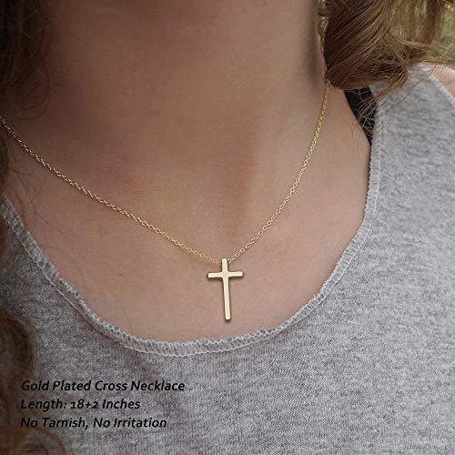 M MOOHAM Cross Necklace for Women Girls, Dainty 14K Gold Plated Cross Pendant Necklace Sideways Cross Choker Layered Necklaces for Women Girls - color: Cross Gold 0.51"×0.91"