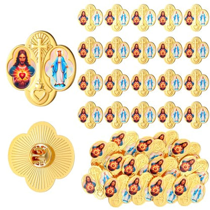 Yinkin 24 Pcs Catholic Pins Gold First Communion Lapel Pins - style: Sacred Heart