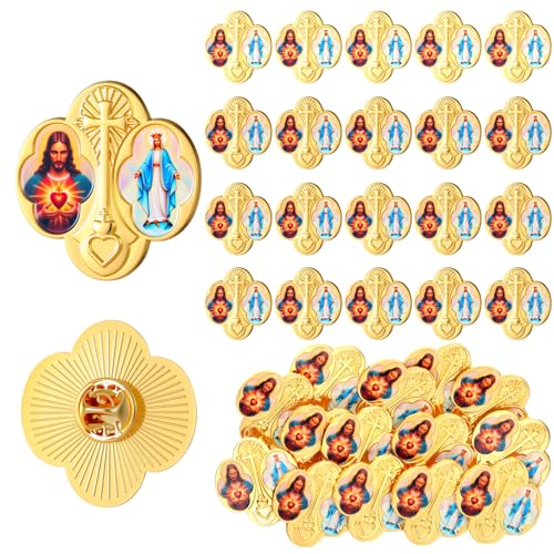 Yinkin 24 Pcs Catholic Pins Gold First Communion Lapel Pins - style: Sacred Heart