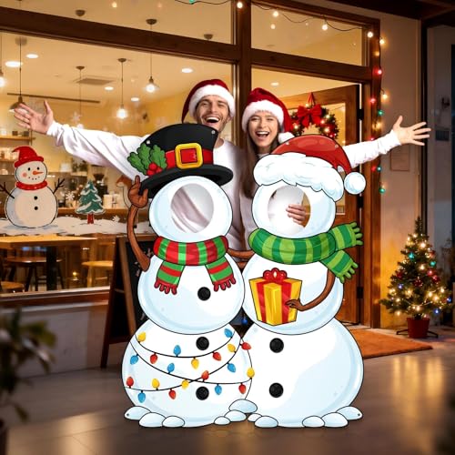 WovWeave Snowman Christmas Photo Booth Banner White with 2 Face Cutouts - style: Snowman