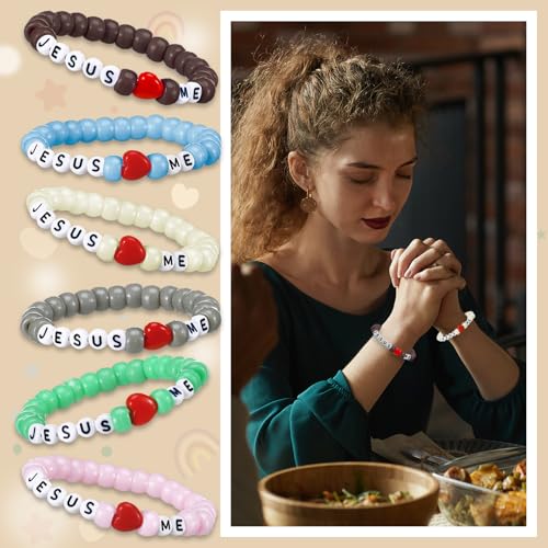 Ferreve 35 Sets Jesus Love Me Bracelet Crafts Sunday School Morandi - color: Morandi, style: Jesus Love Me