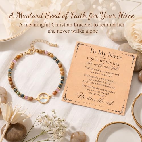 Gold Mustard Seed Bracelet for Teen Girls and Women, Faith Can Move Mountains Christian Jewelry, Inspirational Religious Gift for Her - color: Niece