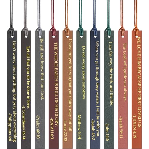 10 Pcs Christian Bookmarks for Women Leather Bookmarks, Dark Color - color: Dark Color