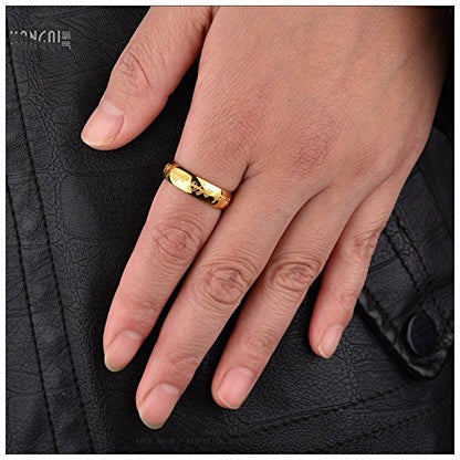 Engraved Gold Wedding Band for Men by Ginger Lyne | 6mm Stainless Steel Wedding Ring for Women | Elegant Eternity Style Fashion Jewelry Gift Idea for Couples