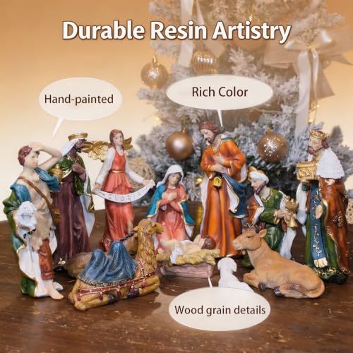 Nativity Set Christmas 12 Pcs Nativity Scene Catholic Manger Set Figurine - color: Multicolor, size: 8 inches