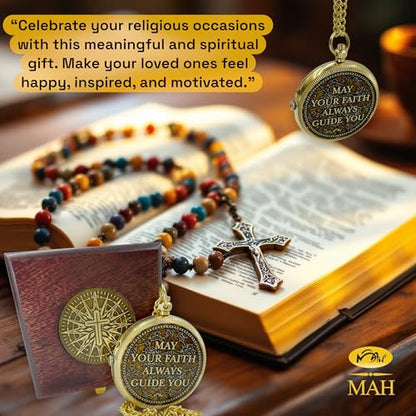 Handmade Religious Brass Compass Gift with Engraved & Embossed Faith Messages – Inspirational Christian Religious Gift Keepsake for Baptism, Confirmation, Christening, First Communion or Christmas - style: May Your Faith – Edition 2