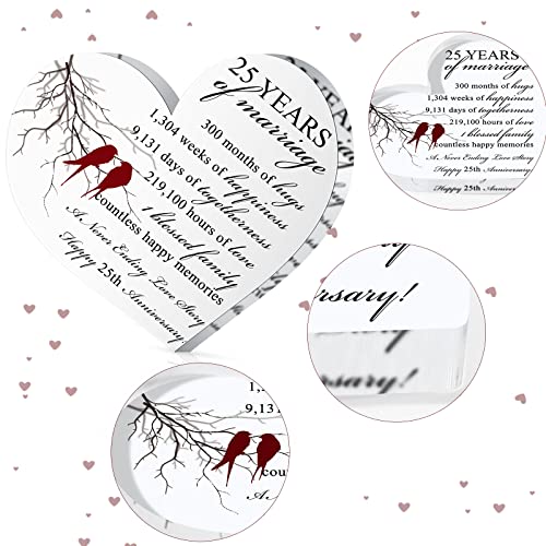 Qunclay 25th Years of Marriage Gift Wedding Anniversary Souvenir Heart Marriage Keepsake Decoration Present for Couple Parent Women Mom Husband Wife He She Friend Grandparents - style: 25th