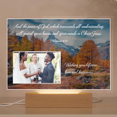 Personalized Christian Acrylic Plaque with Bible Verse Philippians 4:13 | Custom Photo & Text | Religious Gift, Faith Home Décor, Wedding & Anniversary Keepsake, Spiritual Encouragement - color: Philippians 4:13