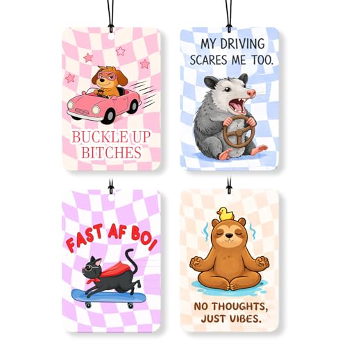 Funny Car Air Freshener 4 Pack,Animal Hanging Air Fresheners with Possum,Cat,Dog & Capybara - color: Animals