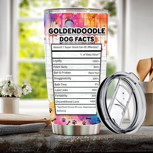 Gifts for Goldendoodle Lovers 20 Oz Stainless Steel Tumbler Travel Coffee Mug Gift Ideas for Goldendoodles Dog Lovers Owners Funny Facts Water Bottle - color: GOLDENDOODLE