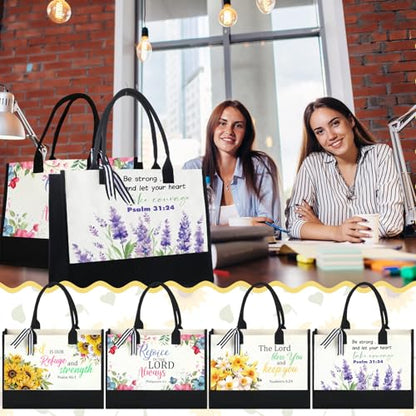 Huhumy 4 Pcs Bible Verse Tote Bags for Women Christian Canvas Black - style: Bible