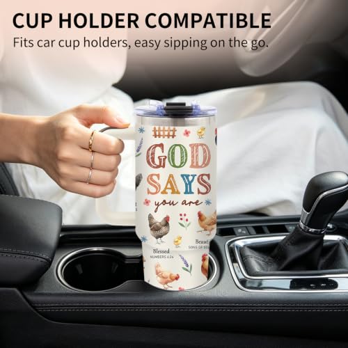 40 oz Christian Chicken Tumbler with Handle, Christian Gifts for Women - color: Chicken1