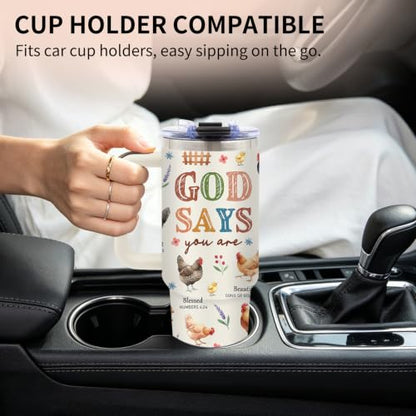 40 oz Christian Chicken Tumbler with Handle, Christian Gifts for Women - color: Chicken1