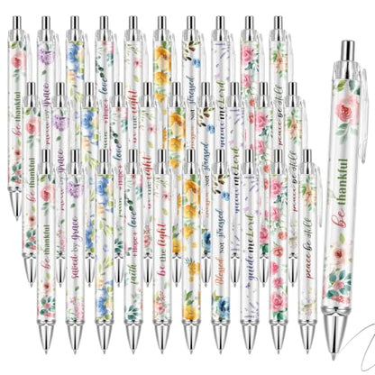 30 Pcs Christian Pens Religious Ballpoint Pen Inspirational Quotes Bible Verse Pens Christian Gifts for Women Sunday School Church Coworker Office Supplies - style: Bibleflower