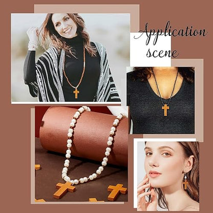 SUNNYCLUE 80Pcs Wooden Cross Charms Easter Small Wooden Cross Charm Mini Wood Crosses Cross Charm Rosaries Crucifix Charms Pocket Crosses Charms for Jewelry Making Bracelet Necklace Party Favors - color: 80pcs Camel 42x24.5mm
