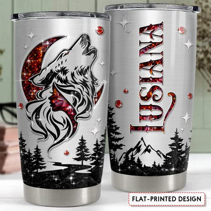 SANDJEST Personalized Wolf Tumbler with Customize Name Jewelry Drawing 20oz 30oz Tumbler with Lid Gift for Woman Man Friend Wolf Lovers - color: Wolf