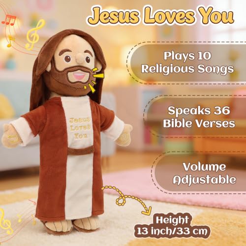 Speaking Jesus Doll - Speaks 36 Bible Verses & 10 Songs, 13” Talking Plush - color: Red