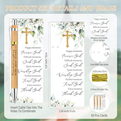50 Sets Christian Religious Gifts Bible Verse Bamboo Pens