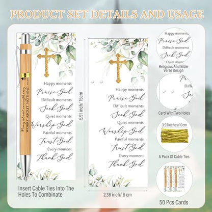 50 Sets Christian Religious Gifts Bible Verse Bamboo Pens