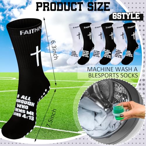 Glitopper 6 Pairs Cross Grip Soccer Socks US 6-13 christian - color: 2 Colors, style: Faith